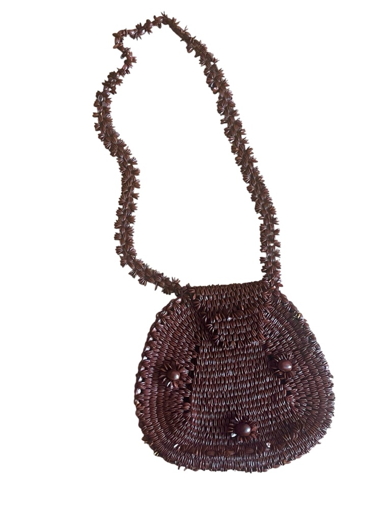 Woven Seed Work Crossbody Bag In Brown